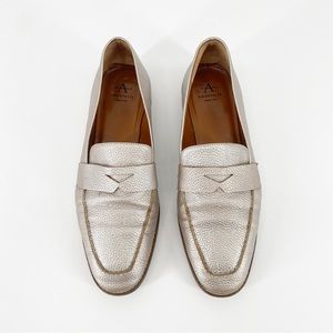 Aquatalia Sharon Metallic Silver Pebbled Leather Waterproof Loafers Flats
